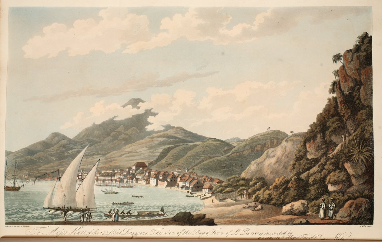 Vue de la baie et de la ville de St. Pierre, Martinique, illustration de 