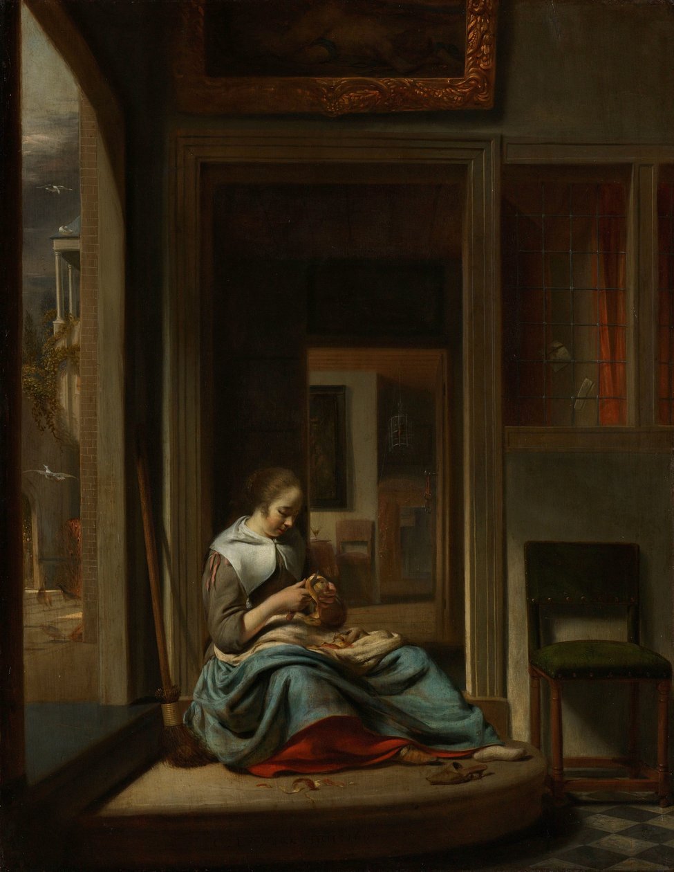 Femme épluchant une pomme - Cornelis Bisschop