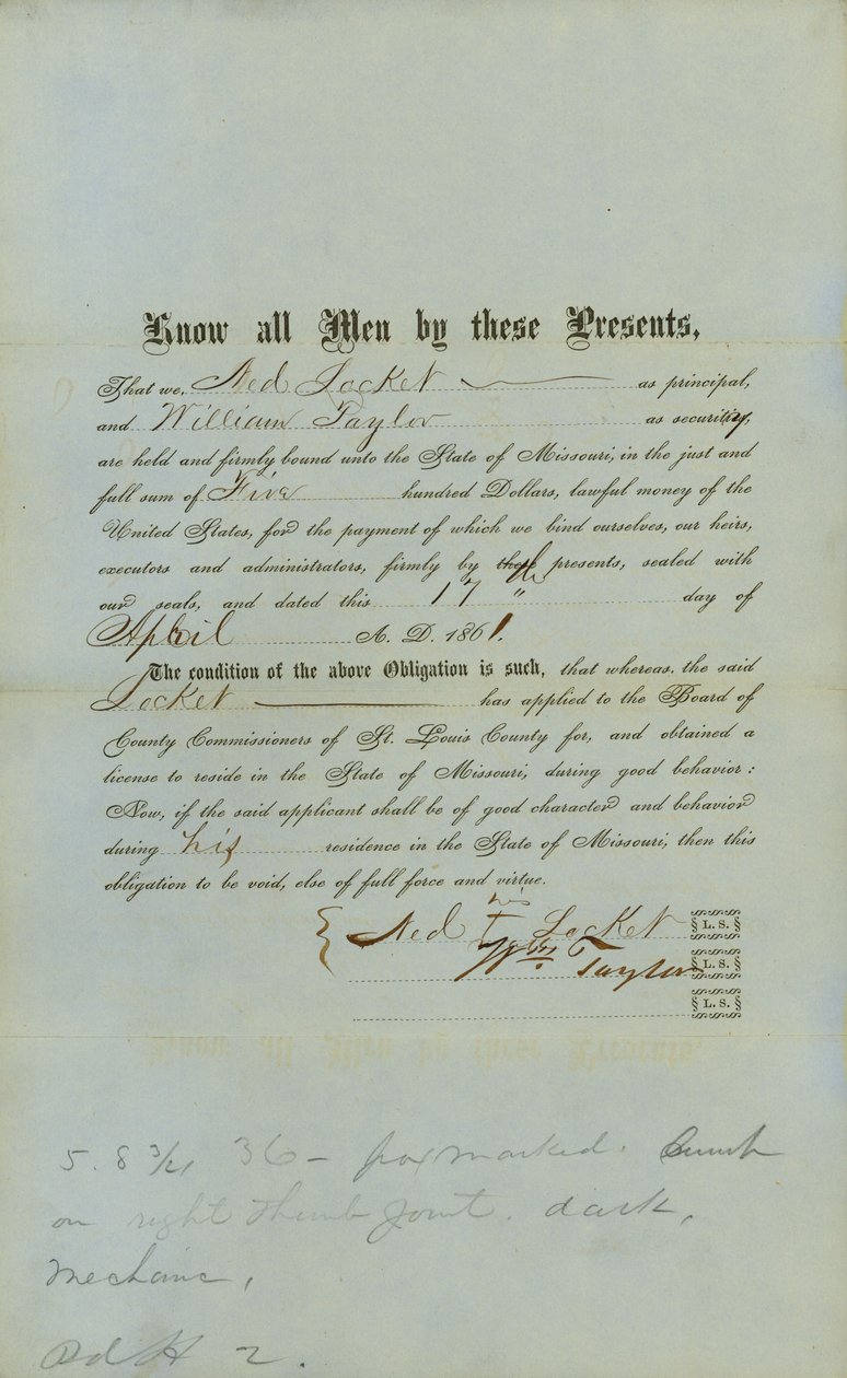 Ned Locket, nègre libre sous caution - County Court of St.Louis