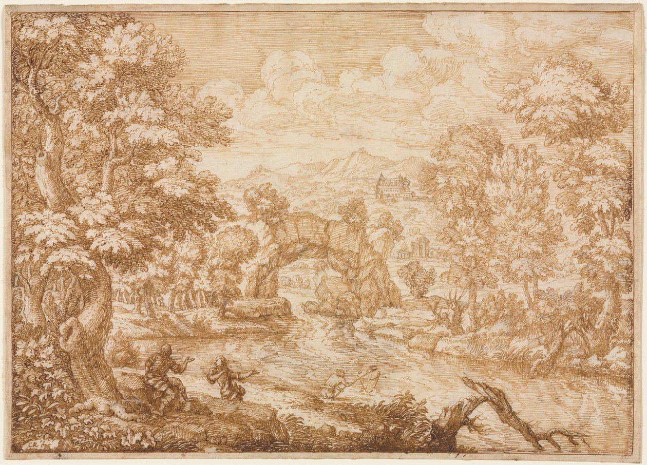 Paysage fluvial avec rocher arqué - Crescenzio di Onofrio