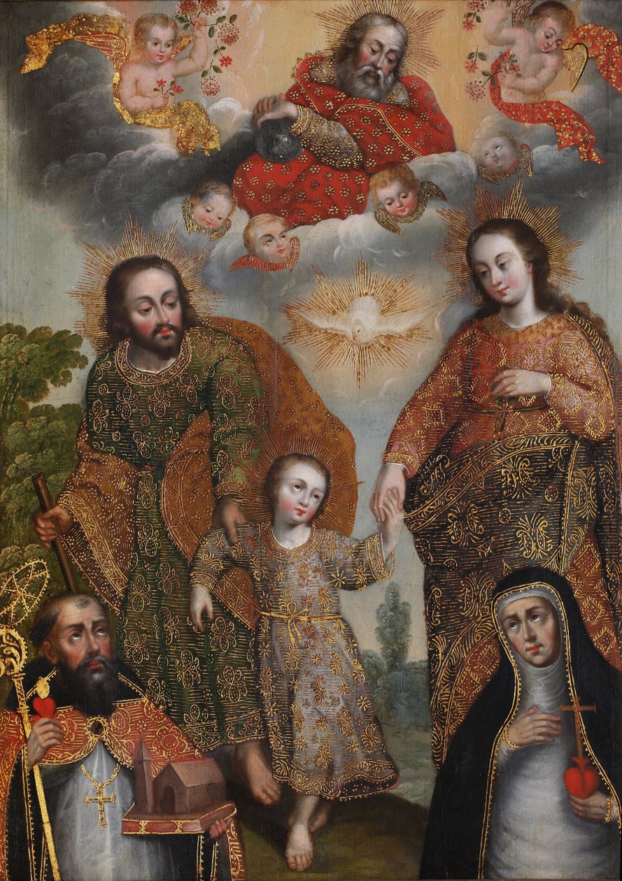 Double Trinité avec Saint Augustin et Sainte Catherine de Sienne - Cuzco School