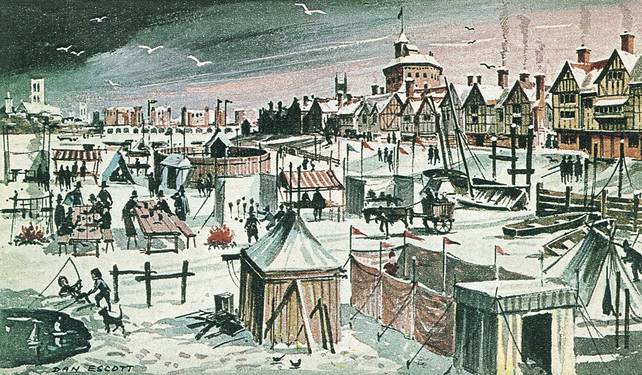 Fête foraine sur la Tamise (lithographie couleur) - Dan Escott