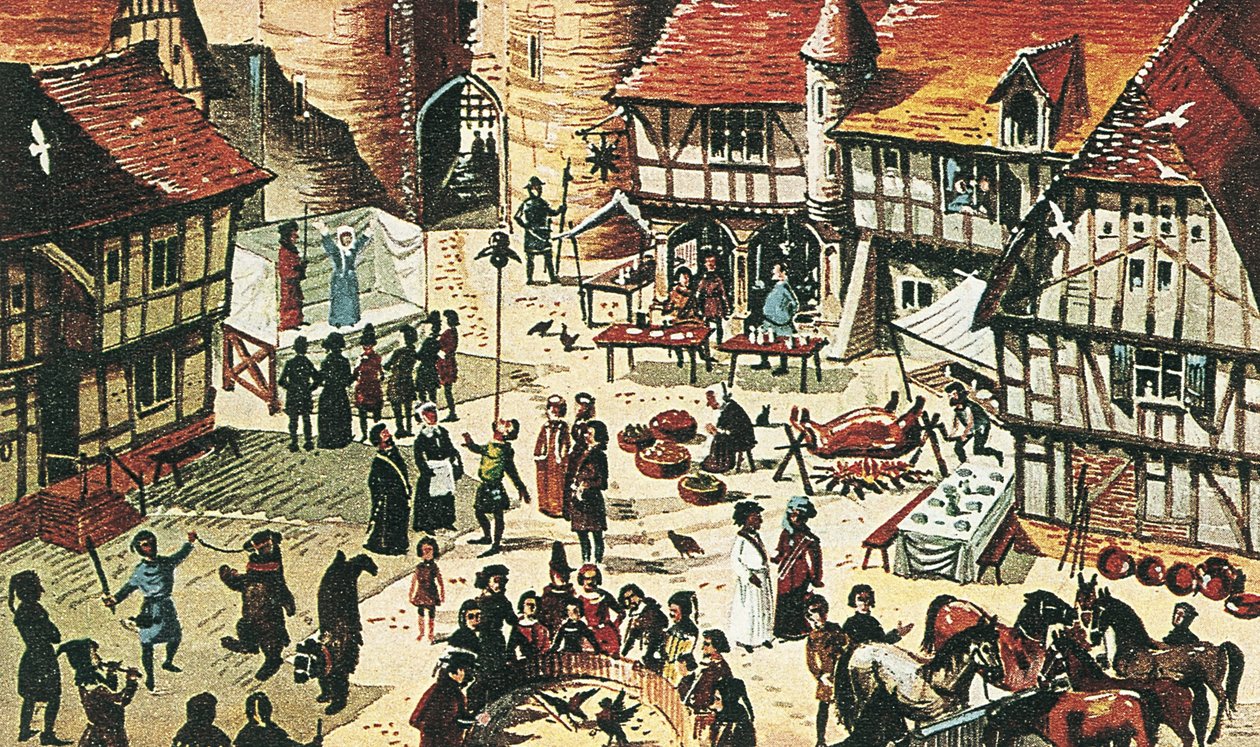 Foire médiévale (lithographie couleur) - Dan Escott
