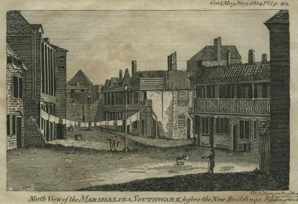 Vue nord de la Marshalsea, Southwark, avant les nouveaux bâtiments, gravée par T.P., vers 1804 - Daniel Orme