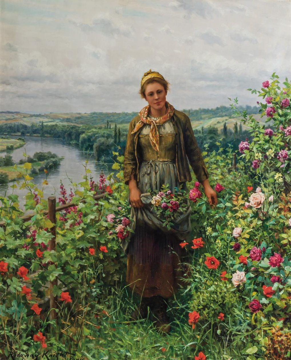 Une servante dans son jardin - Daniel Ridgway Knight