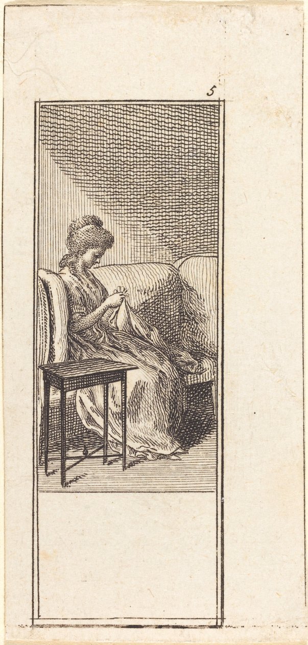 Fille assise, cousant - Daniel Nikolaus Chodowiecki