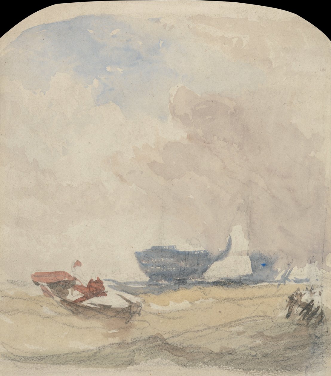Étude de mer avec épave, voilier et bateau à rames - David Cox