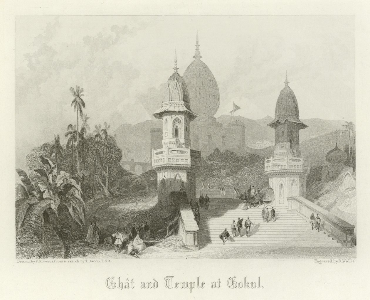 Ghat et temple à Gokul, Inde - David Roberts