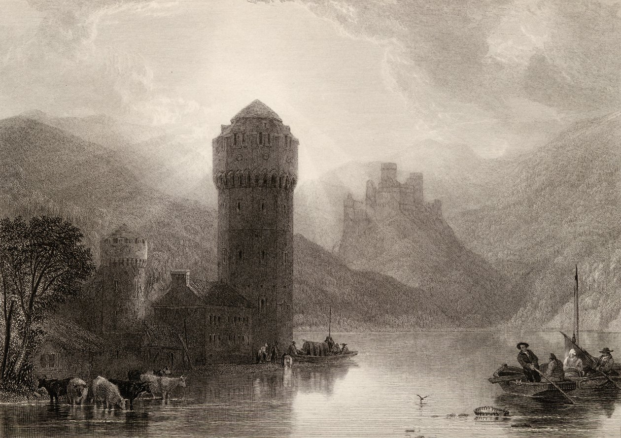 Tour de Niederlahnstein, gravée par E. Goodall, illustration de 