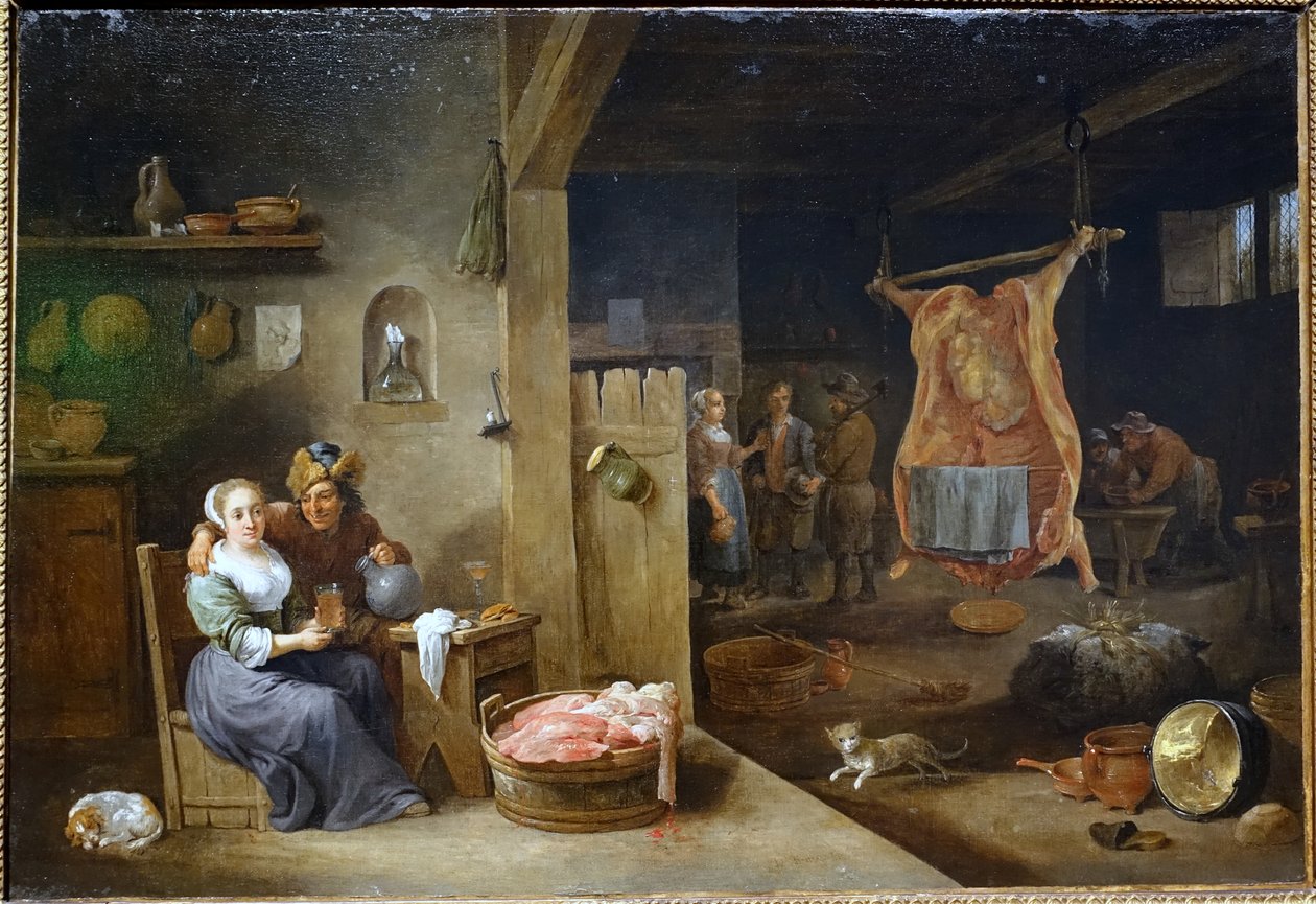 Intérieur flamand avec bœuf abattu - David Teniers the Younger