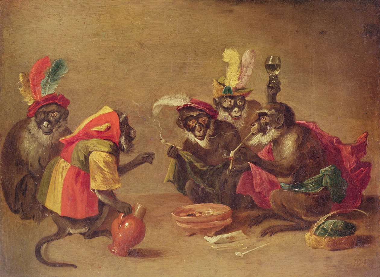 Singes fumant et buvant - David Teniers the Younger
