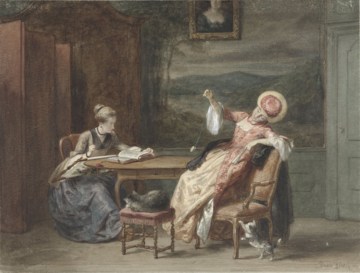Deux jeunes femmes à une table - David Bles