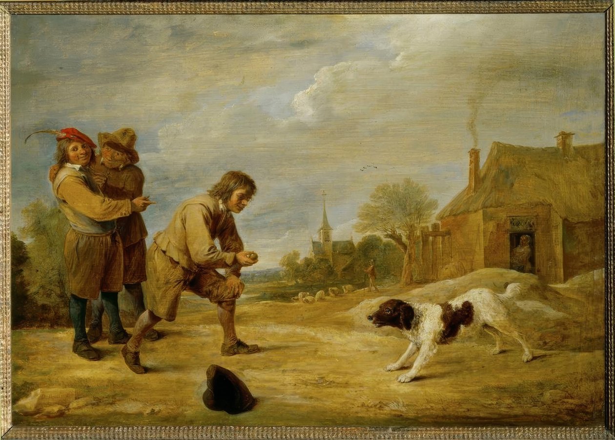 Garçons de ferme avec un chien - David Teniers the Younger