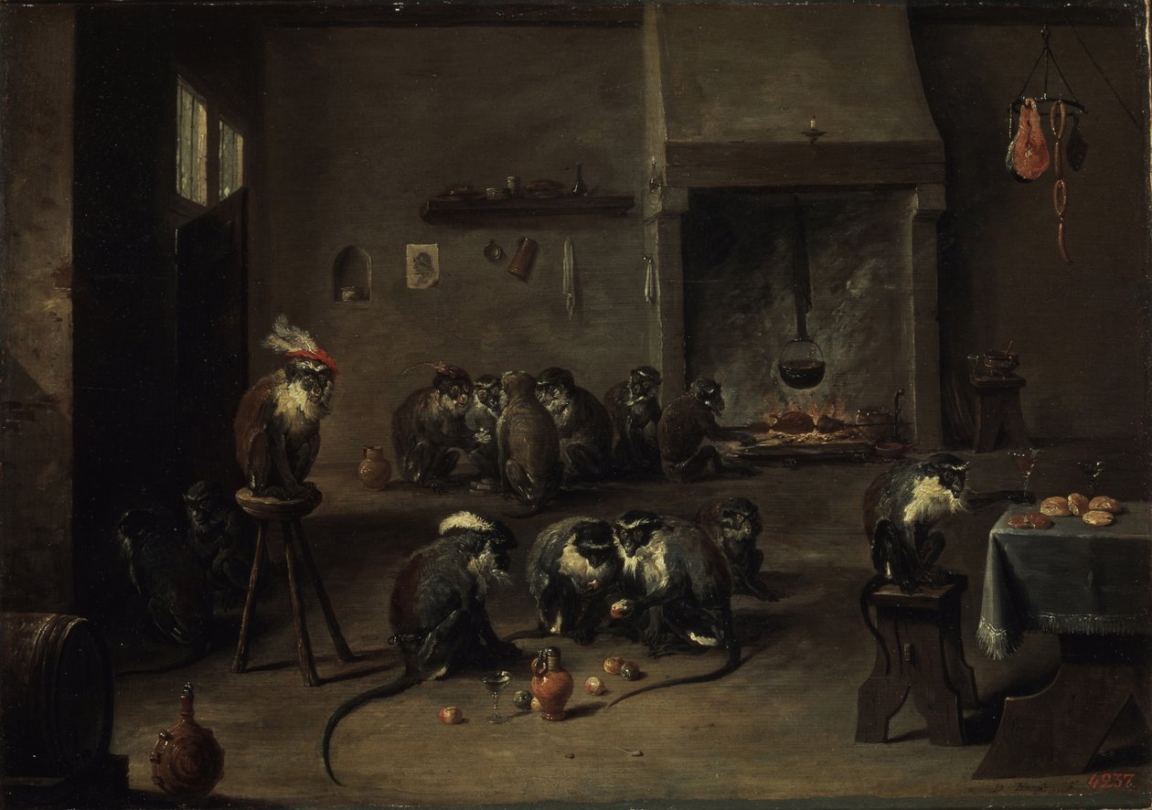 Singes dans la cuisine, années 1640 - David Teniers the Younger