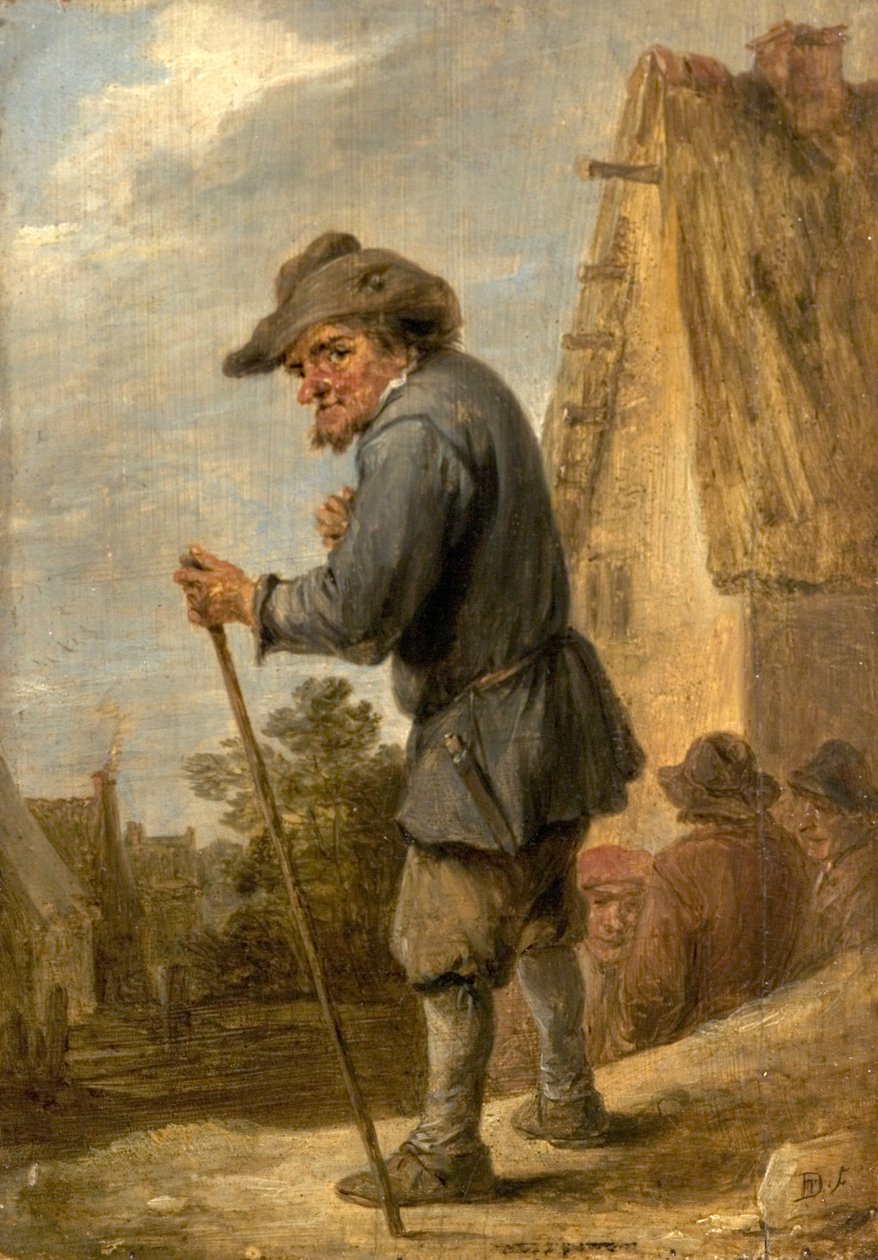 Scène de village avec quatre paysans - David Teniers the Younger