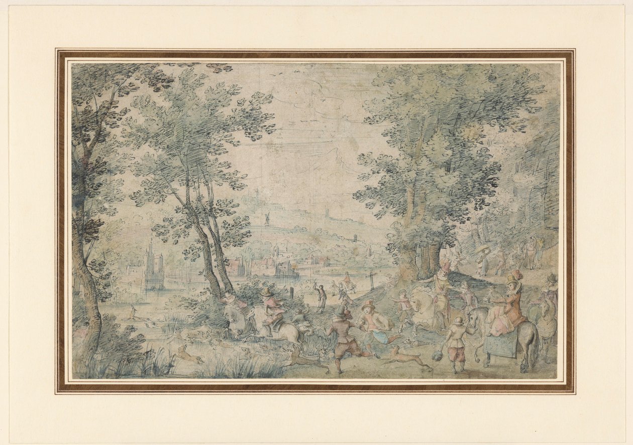 Paysage près de Bruxelles avec chasse au cerf - Denis van Alsloot (possibly)