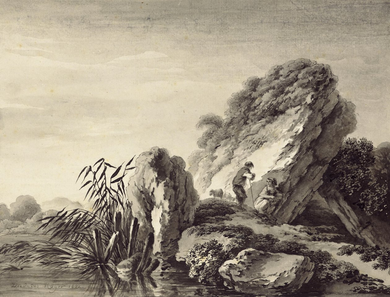 Scène de berger dans un paysage méridional - Deodatus de Roger