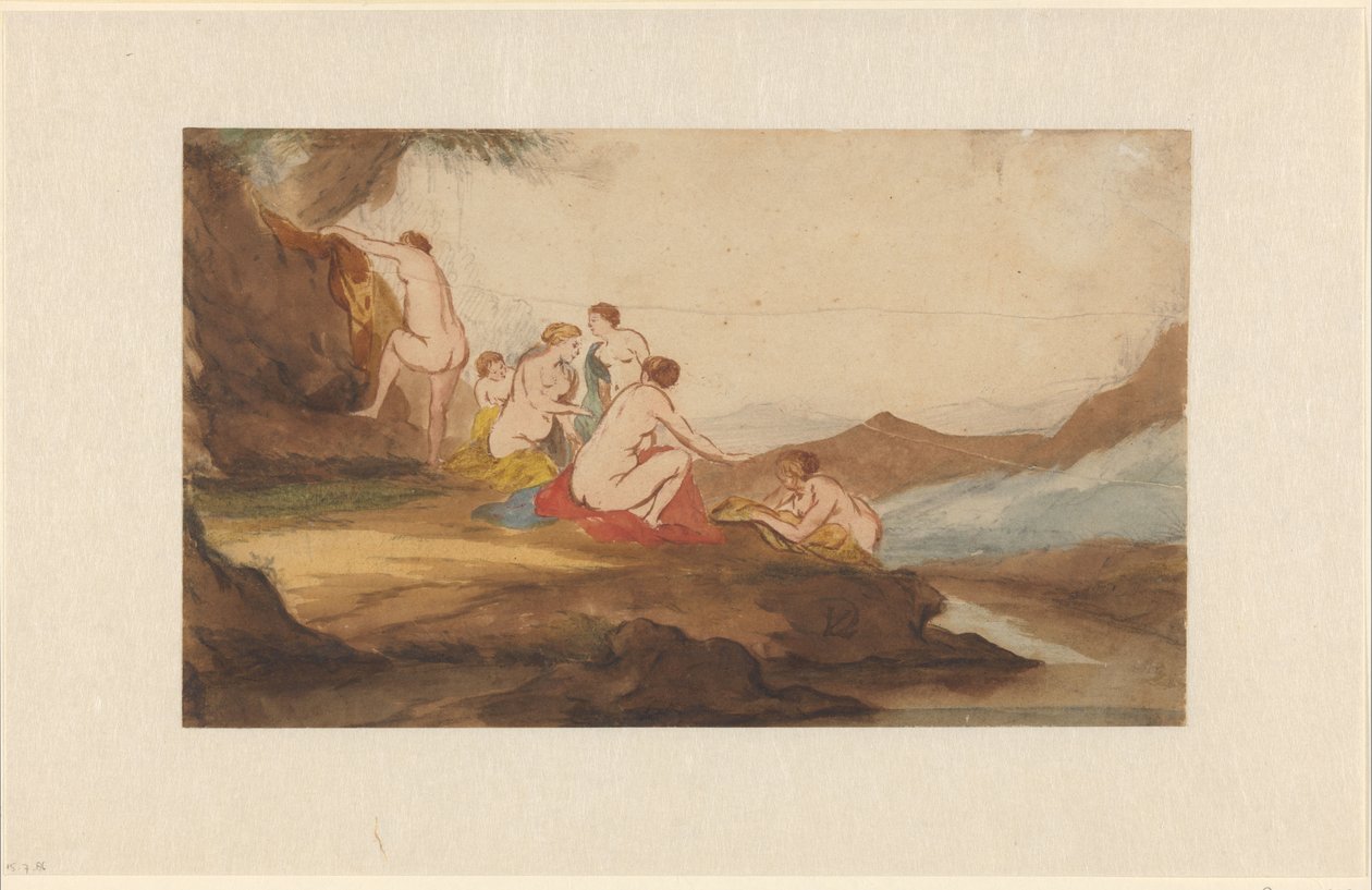 Femmes se baignant dans un paysage - Dirck van der Lisse