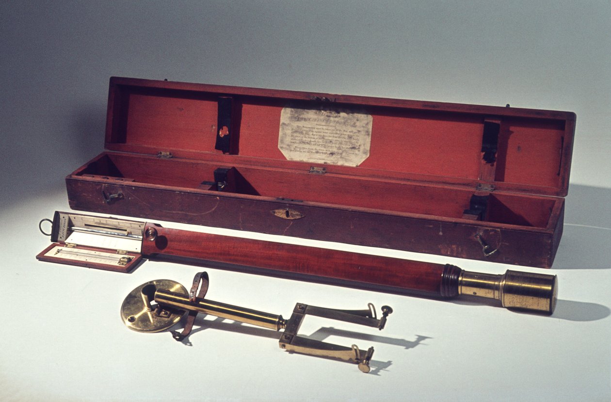 Baromètre marin avec support mural et cardans, dans un étui en bois avec instructions, vers 1820 - Dollond