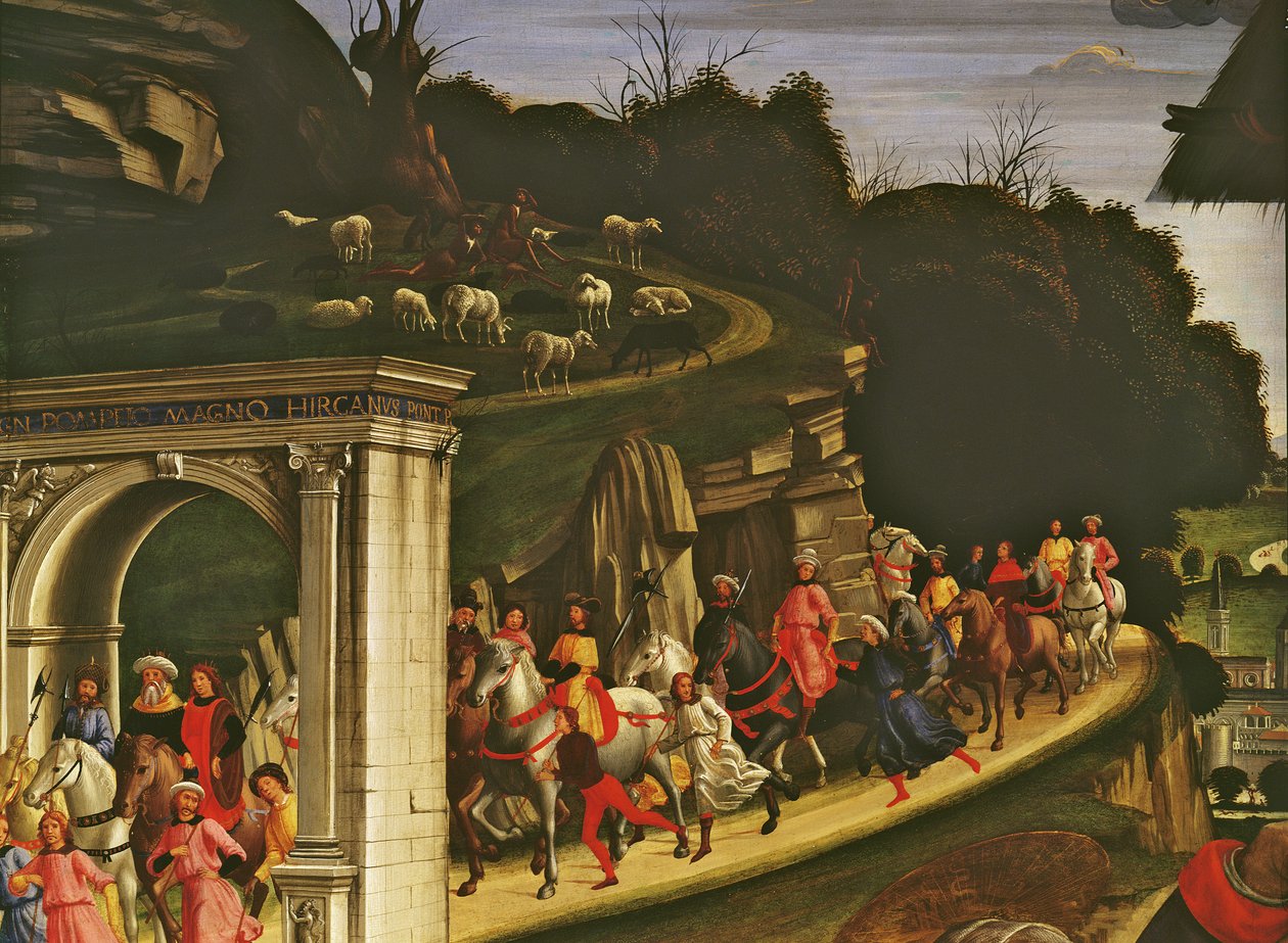 Adoration des bergers, détail montrant la procession des Mages, 1485 (détail) - Domenico Ghirlandaio