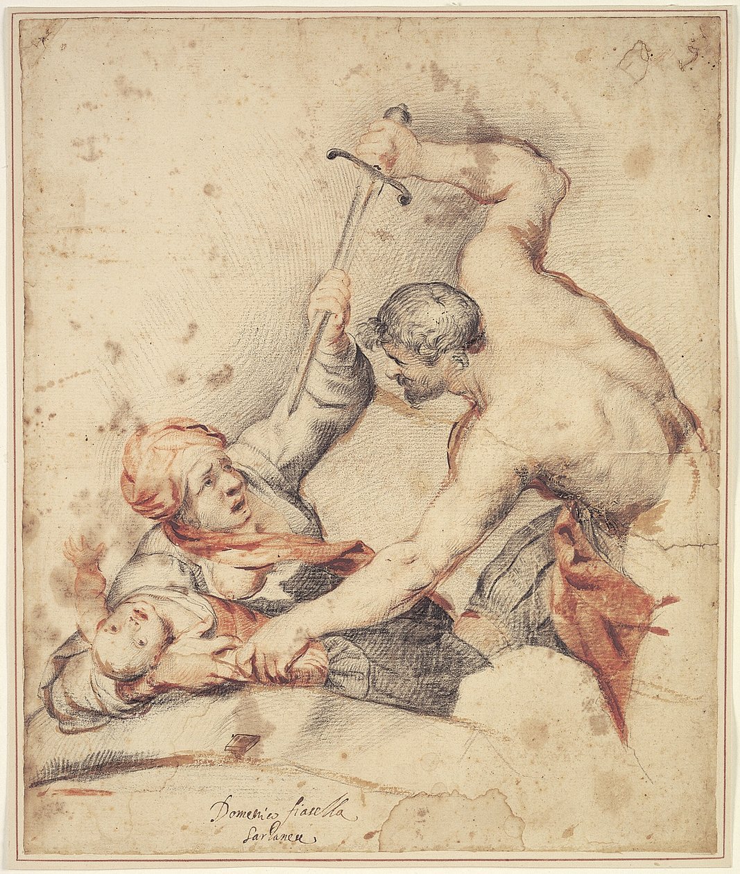 Homme attaquant une mère et un enfant - Domenico Fiasella