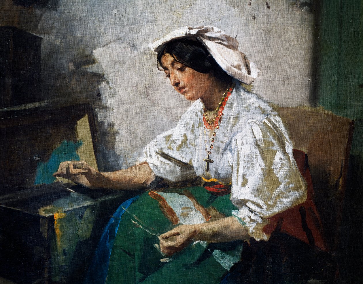 Jeune fille cousant - Domenico Induno