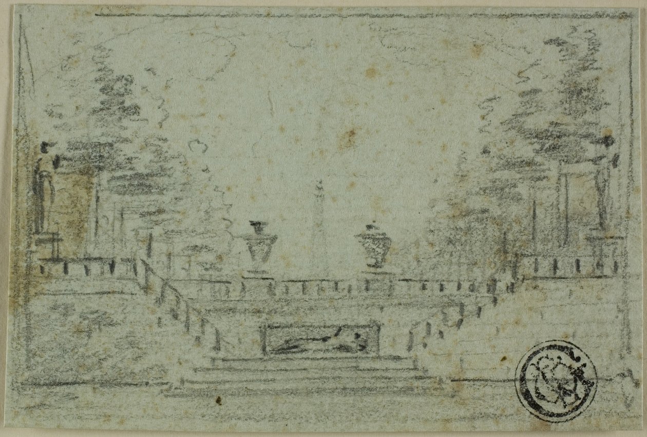 Escalier et terrasse dans le jardin à la française - Domenico Quaglio