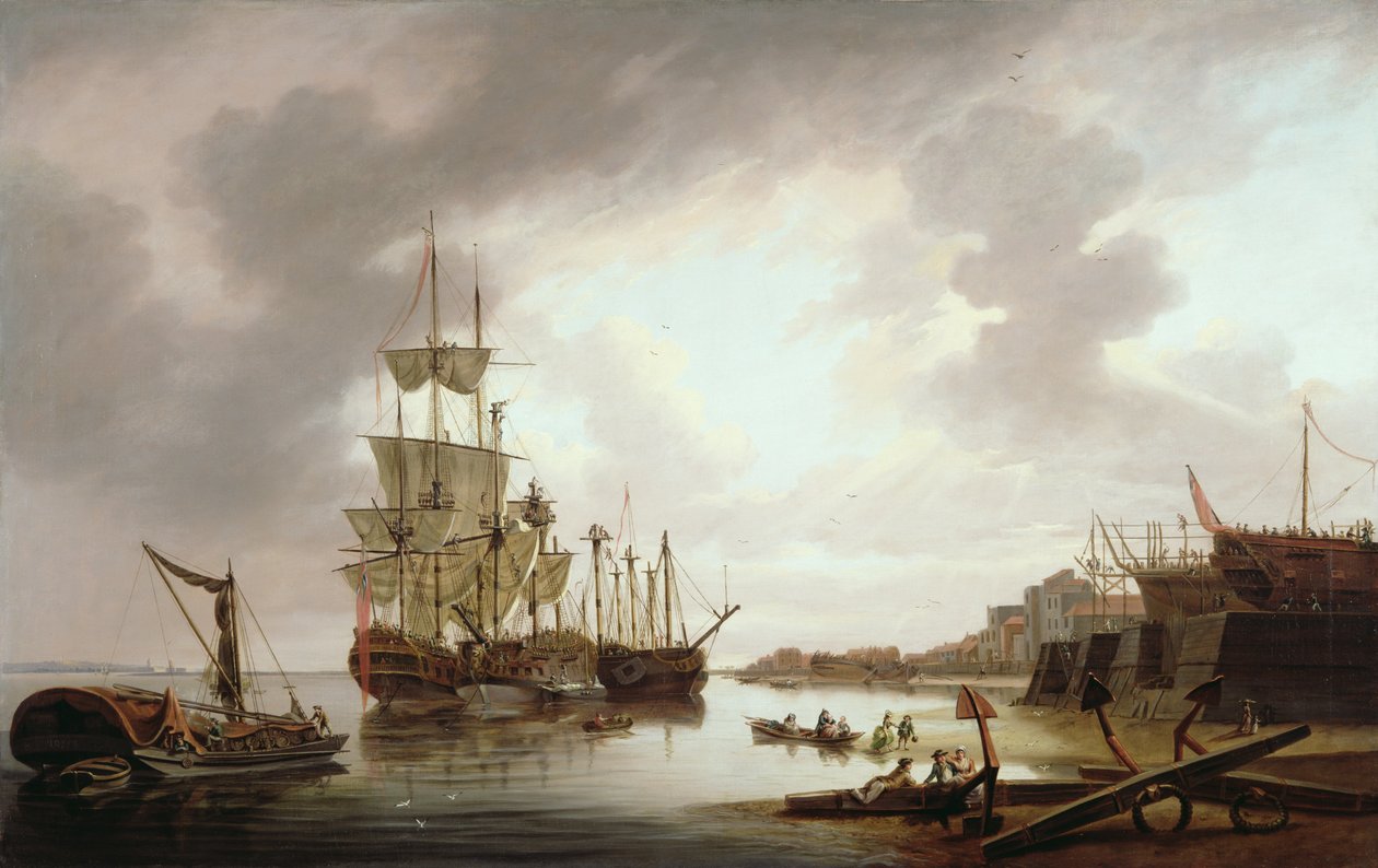 Navires de guerre britanniques au mouillage à Blackwall Reach, 1792 - Dominic Serres