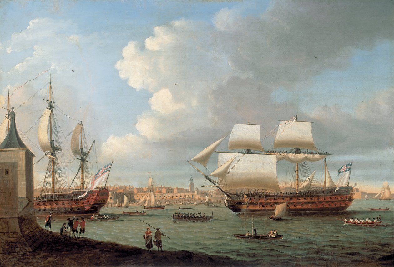 Foudroyant et Pégase entrant dans le port de Portsmouth, 1782 - Dominic Serres