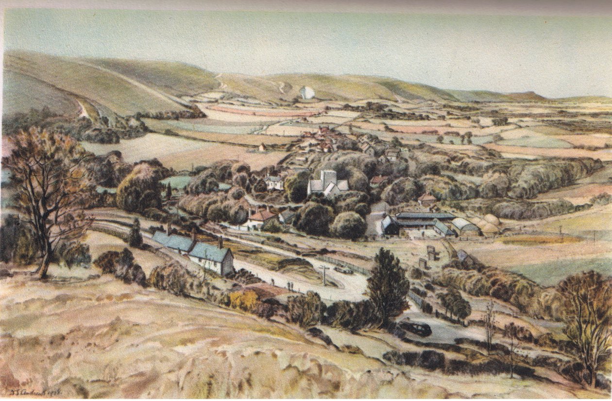 Poynings : Un village du Sussex (lithographie en couleur) - Douglas Sharpus Andrews