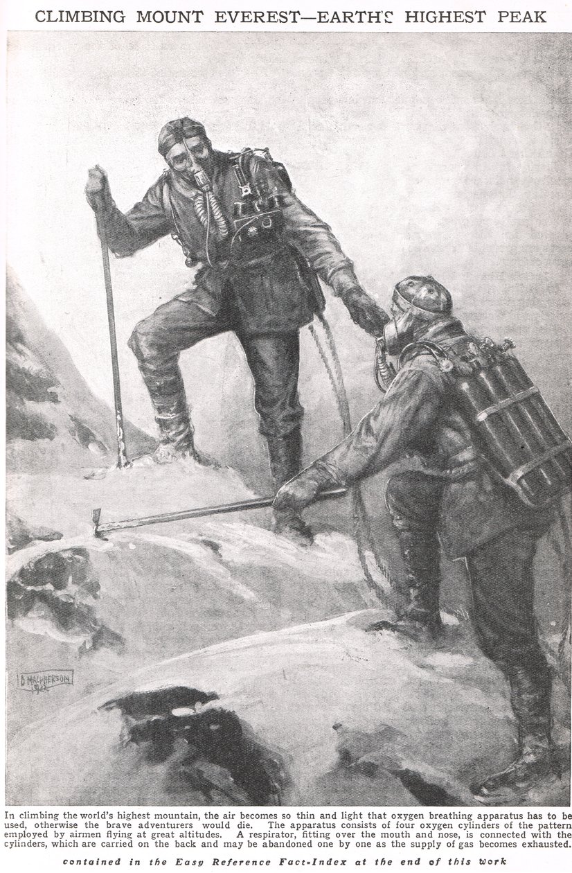 Escalade du Mont Everest, illustration tirée de Newnes Pictorial Book of Knowledge, vers 1920 - Duncan McPherson