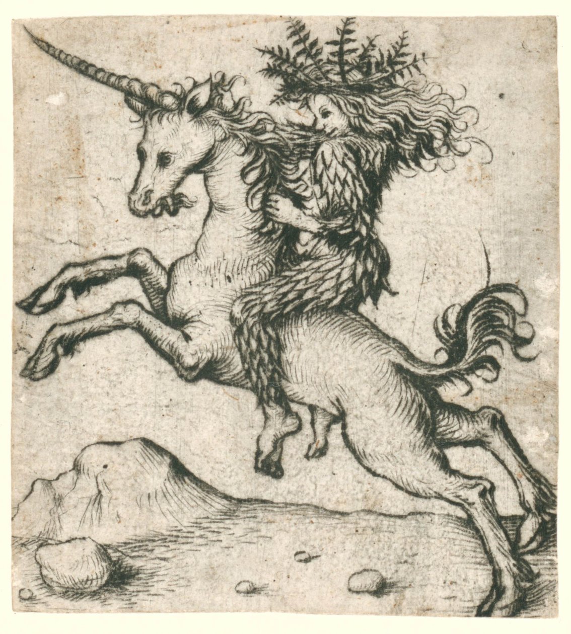 Homme sauvage sur une licorne - Dutch School