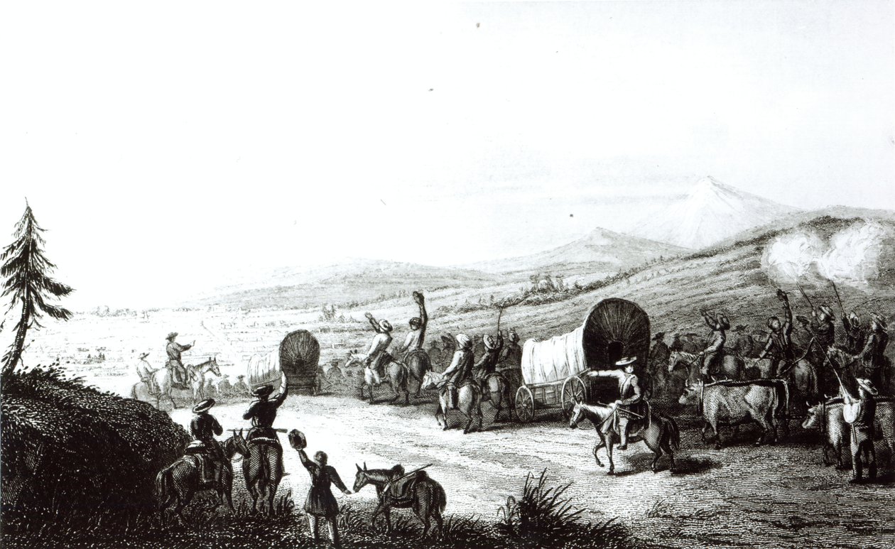 Arrivée de la caravane à Santa Fe, gravé par A. L. Dick - E. Didier