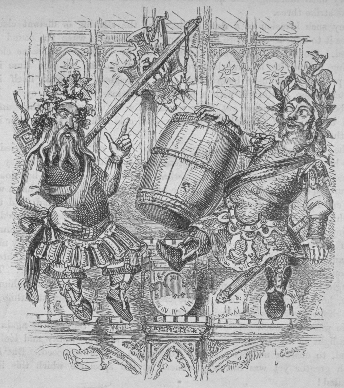 Gog et Magog avec un tonneau, 1840 - Ebenezer Landells