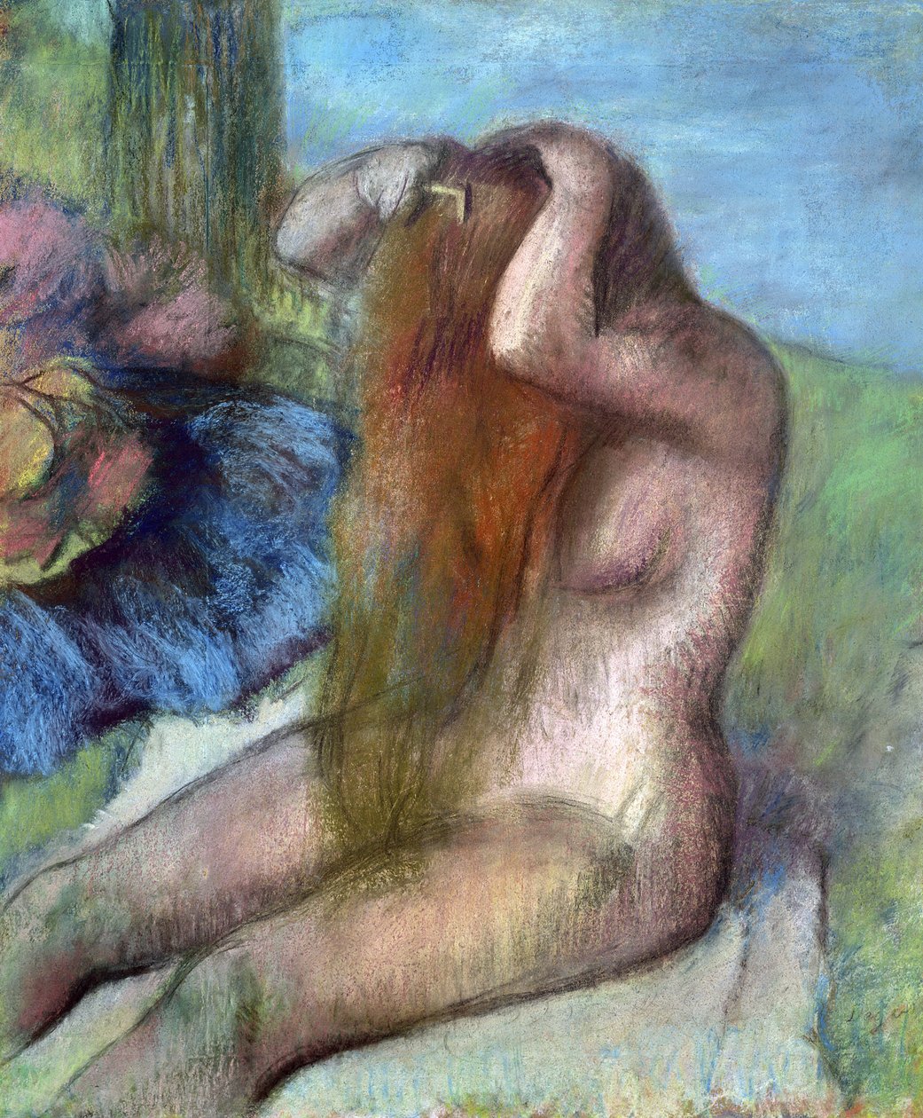 Femme se coiffant, c.1895 (pastel) - Edgar Degas