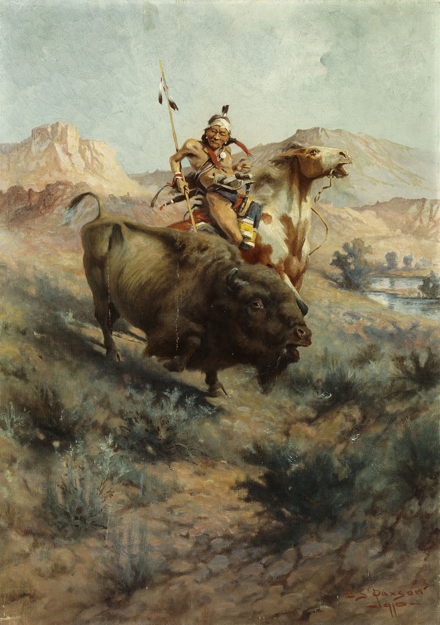 Indien et bison, 1891 - Edgar Samuel Paxson