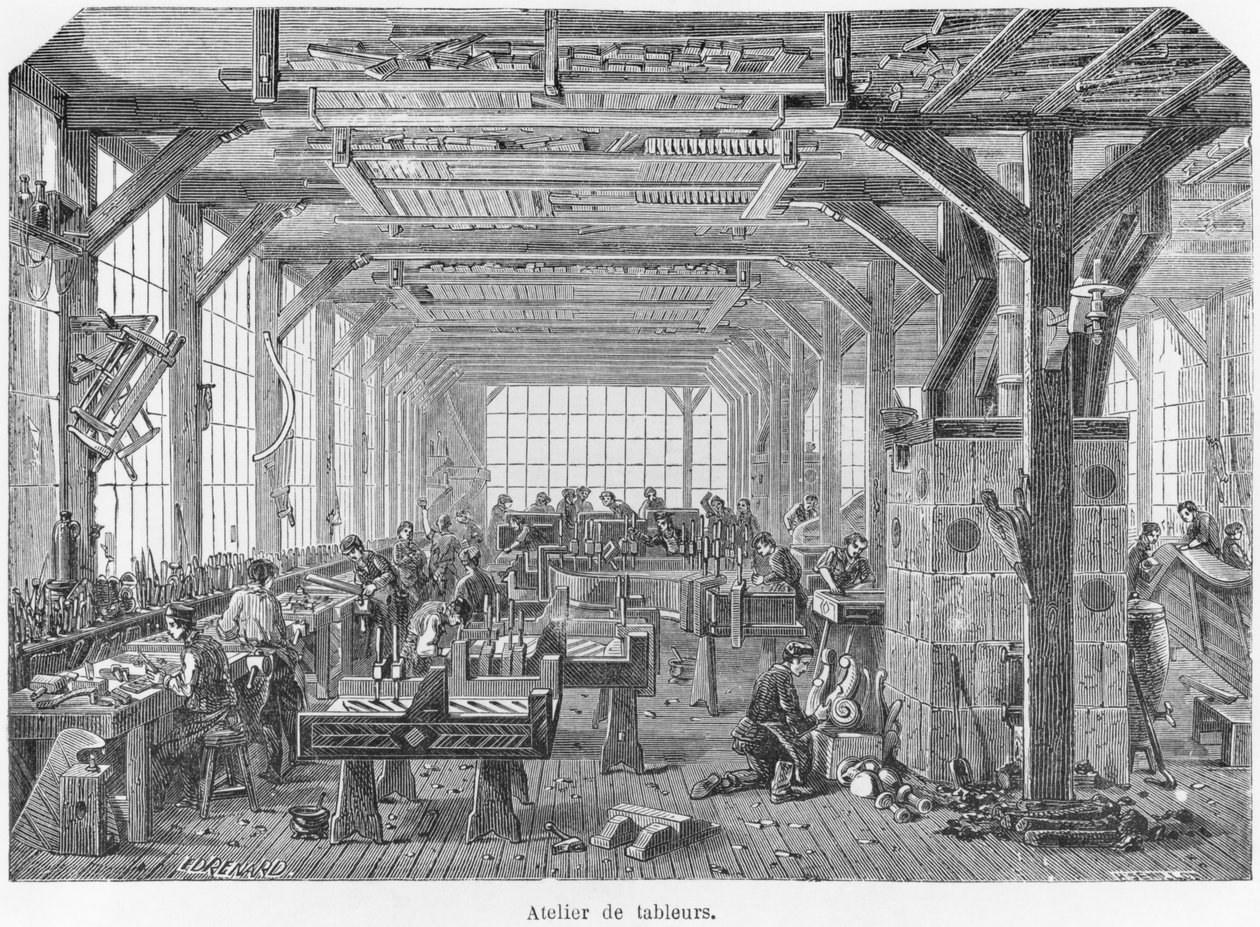 Atelier des fabricants de pianos Pleyel sous le Second Empire, illustration de 