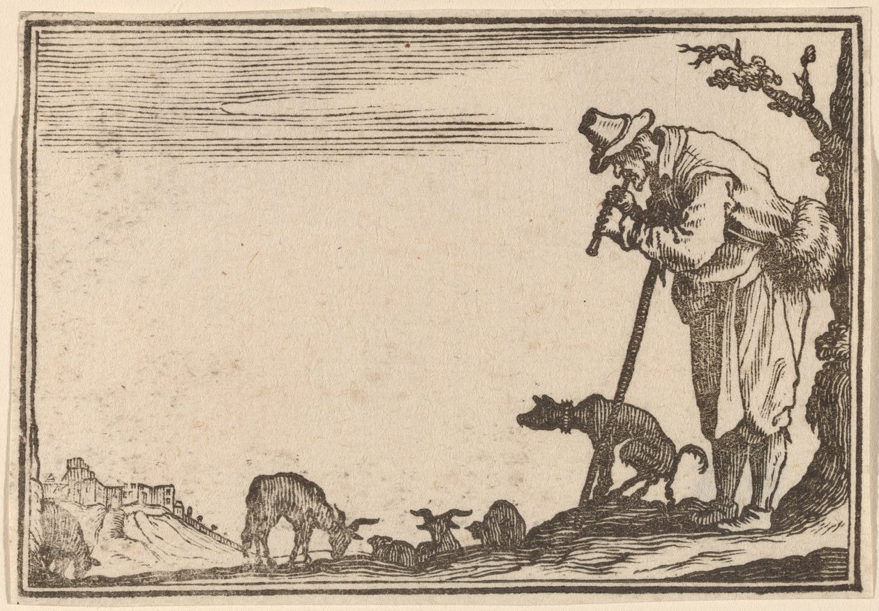 Berger jouant de la flûte - Edouard Eckman after Jacques Callot