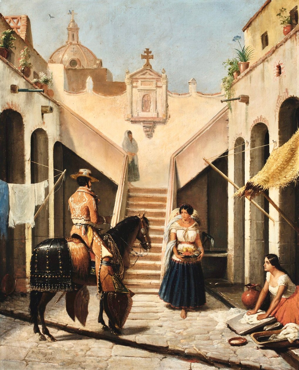 Chinaco et Indien dans la cour mexicaine - Edouard Pingret