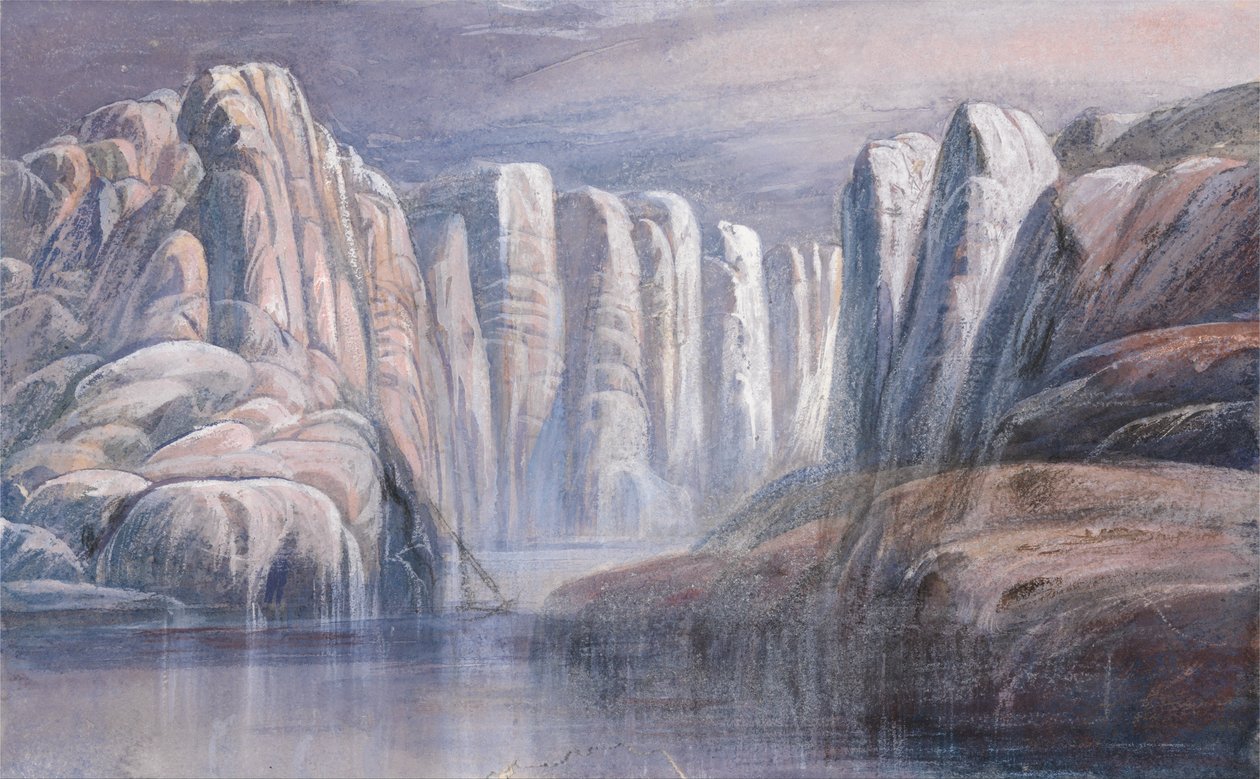 Passage fluvial, entre des falaises rocheuses stériles - Edward Lear