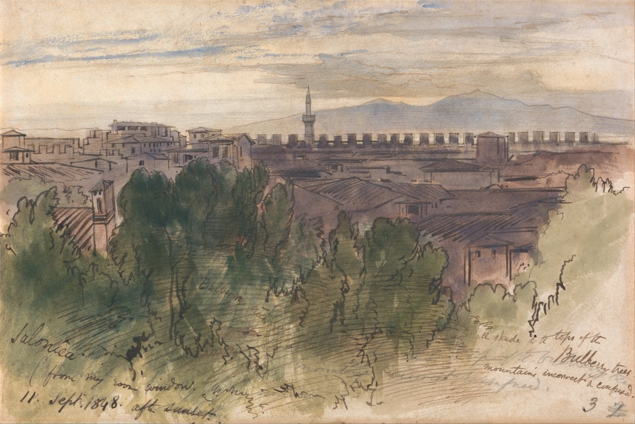 Salonique, depuis la fenêtre de ma chambre, 11 septembre 1848, après le coucher du soleil - Edward Lear