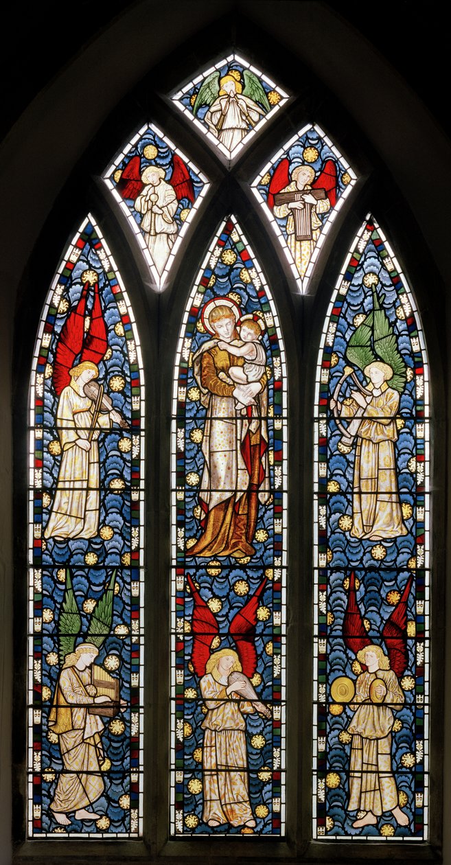Tilehurst, St Michael, Morris Marshall & Faulkner & Co, William Morris, Edward Burne-Jones, Madonna et enfant, Anges musiciens - Edward and Morris Burne Jones
