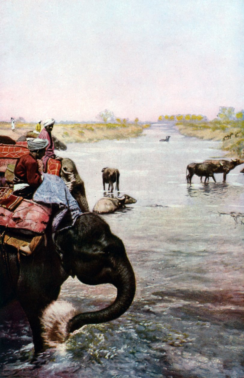 Scène de rivière, Inde centrale, vers les années 1930 - Edward E Long