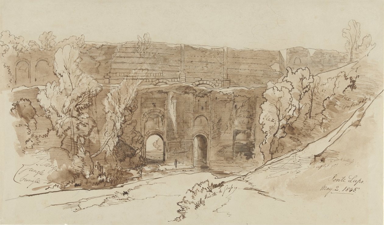 Vue sur le Ponte Lupo (près de Tivoli) - Edward Lear