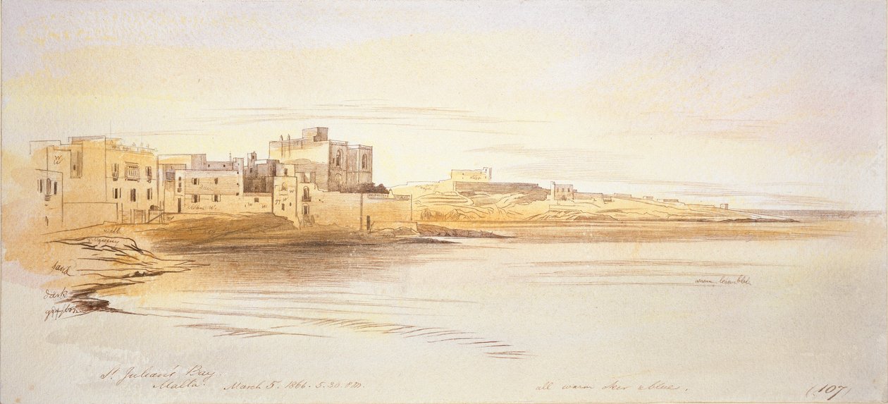Baie de Saint-Julien, Malte, 1866 - Edward Lear