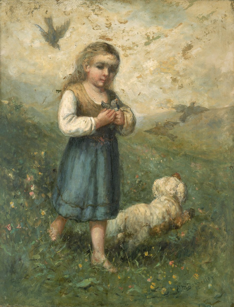 Enfant avec oiseaux et chien - Edward Mitchell Bannister