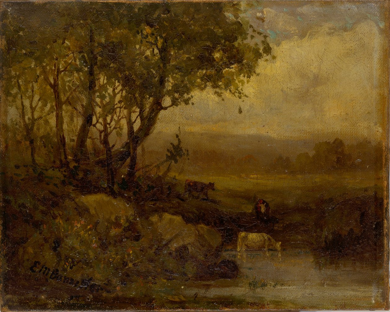 Sans titre (paysage, berge, trois vaches) - Edward Mitchell Bannister