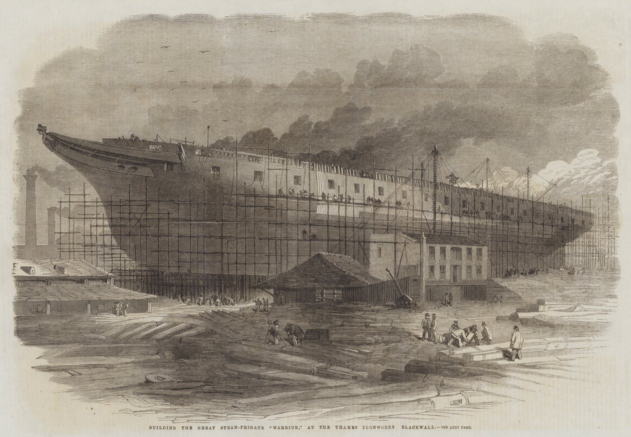 Construction du grand frégate à vapeur Warrior, aux chantiers navals de la Tamise à Blackwall - Edwin Weedon