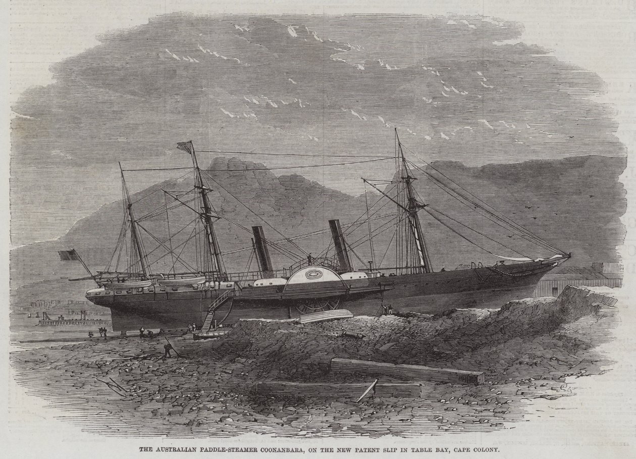 Le Vapeur à Aubes Australien Coonanbara, sur la Nouvelle Glissière à Brevet dans la Baie de la Table, Colonie du Cap - Edwin Weedon