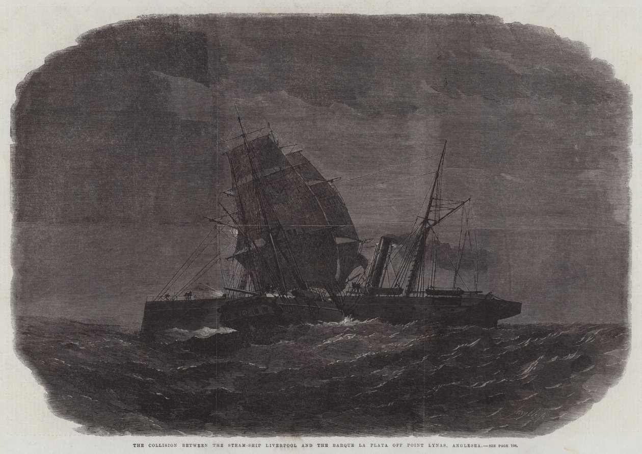 La collision entre le navire à vapeur Liverpool et le barque la Plata au large de Point Lynas, Anglesea - Edwin Weedon